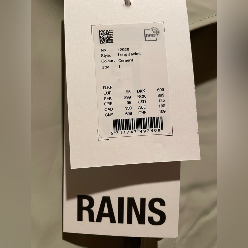 NWT Rains Long Jacket Cement Color Size L Retails $125 - Picture 7 of 11